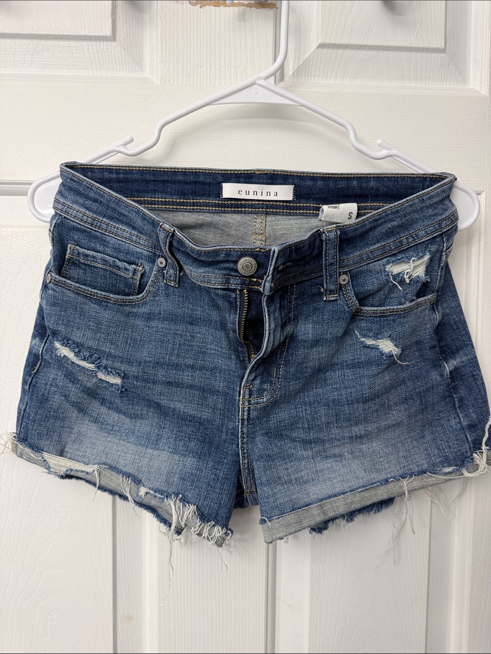 eunina Distressed Denim Jean Shorts - Blue